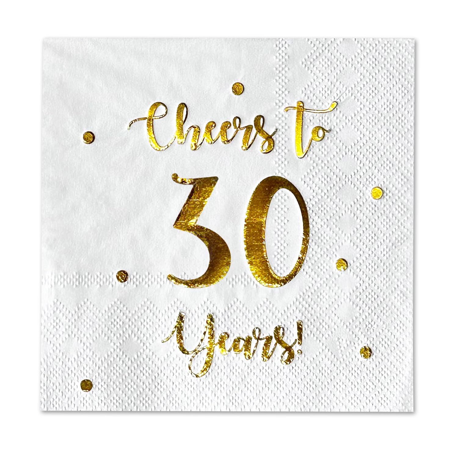 Cheers to 30 Years Cocktail Napkins | Happy 30th Birthday Decorations for Men and Women and Wedding Anniversary Party Decorations | 50-Pack 3-Ply Napkins | 5 x 5 inch folded (White)