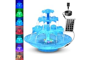 3.5W Solar Fountain Pump for Bird Bath, 3-Tier Blue Solar Water Pump with 8 LED Lights, 32.8FT Power Cord and Adapter Include