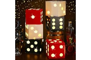 Motipuns 6 Pcs Large Dice Favor Boxes with Light, 6.7 Inch Dice Box Casino Party Decorations, LED Balloon Boxes for Las Vegas Game Night Casino Birthday Party Decorations