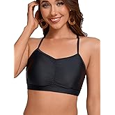 Womens Ruched Sport Swim Bra Adjustable Bikini Tops Bathing Suit Top Swimsuit Built in Bra