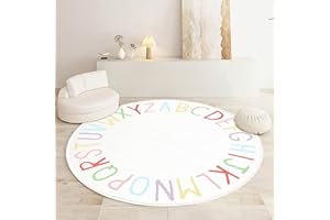 SHIPKEY Round Rugs, Round Play Rugs for Kids, Colored Alphabet Nursery Area Rug, Kids Bedroom Rug, Non-Slip Mat, Carpet for L
