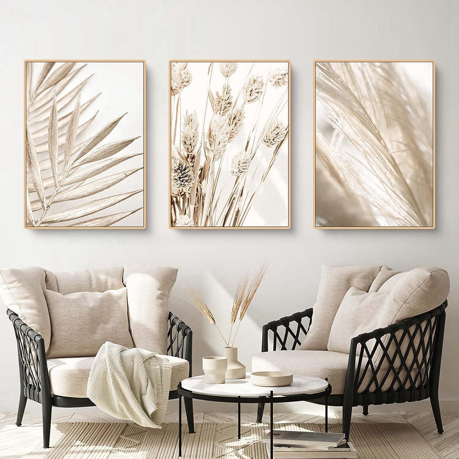 LPFNSF Beige Home Decoration Poster, Modern Reed Plant Decoration Landscape Painting, Bedroom, Living Room, Office Background Wall Decoration Poster, Frameless. (Style 14, 60x90cm*3)
