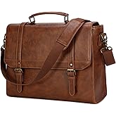 IGOLUMON Messenger Bag for Men 15.6 inch Vintage Leather Waterproof Laptop Briefcase Large Computer Laptop Bag Leather Satchel Bag Retro Shoulder Bag for Office Business Travel College, Brown