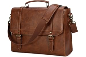 IGOLUMON Messenger Bag for Men 15.6 inch Vintage Leather Waterproof Laptop Briefcase Large Computer Laptop Bag Leather Satchel Bag Retro Shoulder Bag for Office Business Travel College, Brown