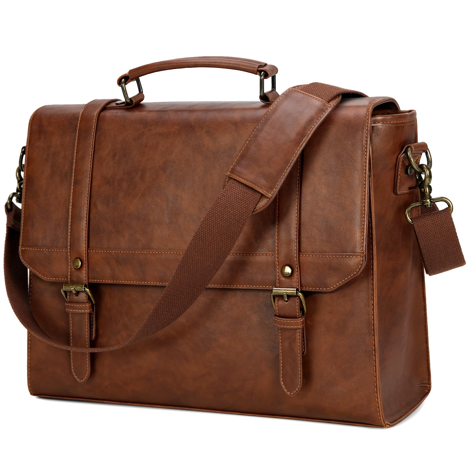 Photo 1 of IGOLUMON Messenger Bag for Men 15.6 inch Vintage Leather Waterproof Laptop Briefcase Large Computer Laptop Bag Leather Satchel Bag Retro Shoulder Bag for Office Business Travel College, Brown