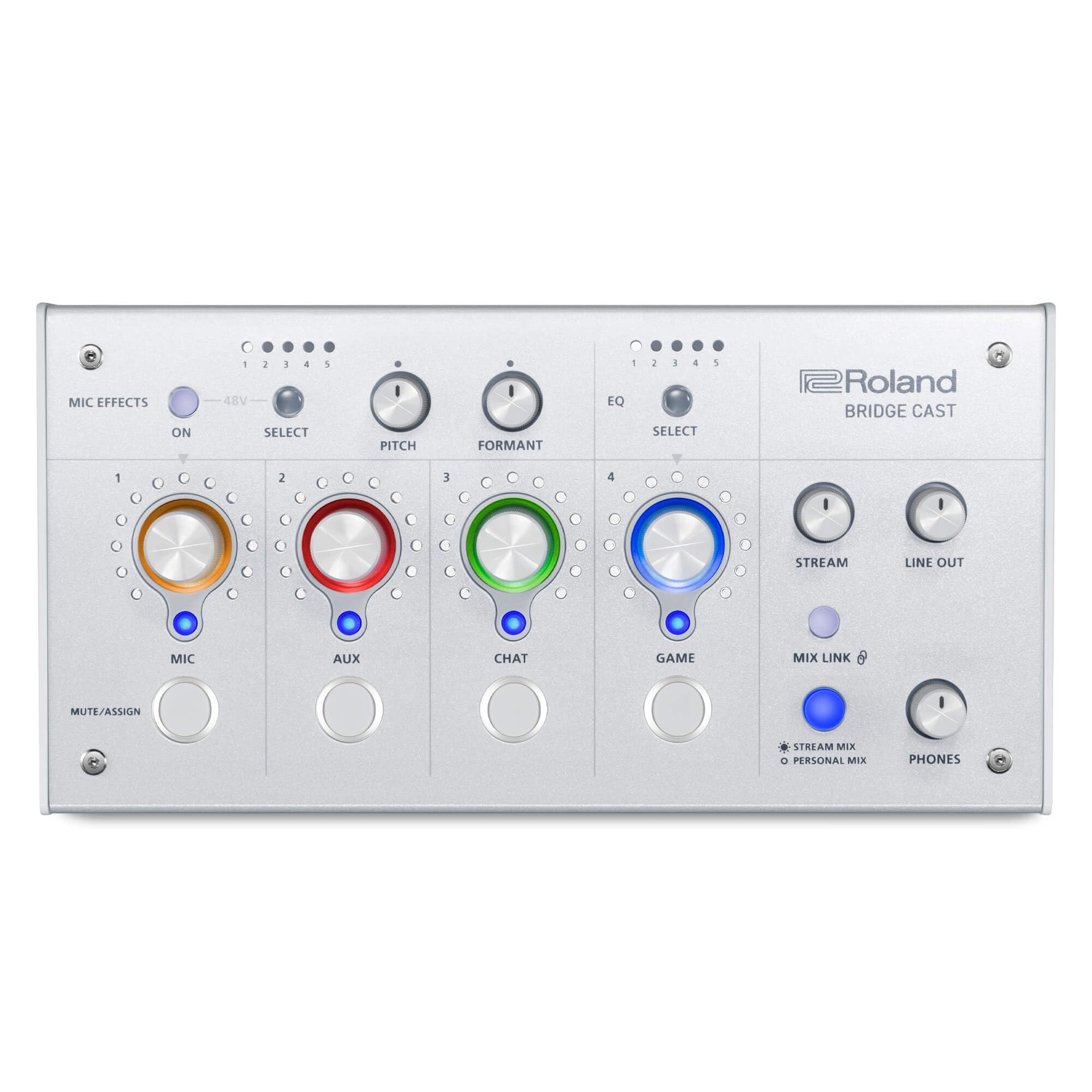 Roland BRIDGE CAST Dual Bus Gaming Mixer | Pro Audio Streaming Interface and Mixer for Online Gamers | 32-Bit Hardware DSP | USB-C Windows & Mac Connectivity | XLR Input for Mics | Ice White