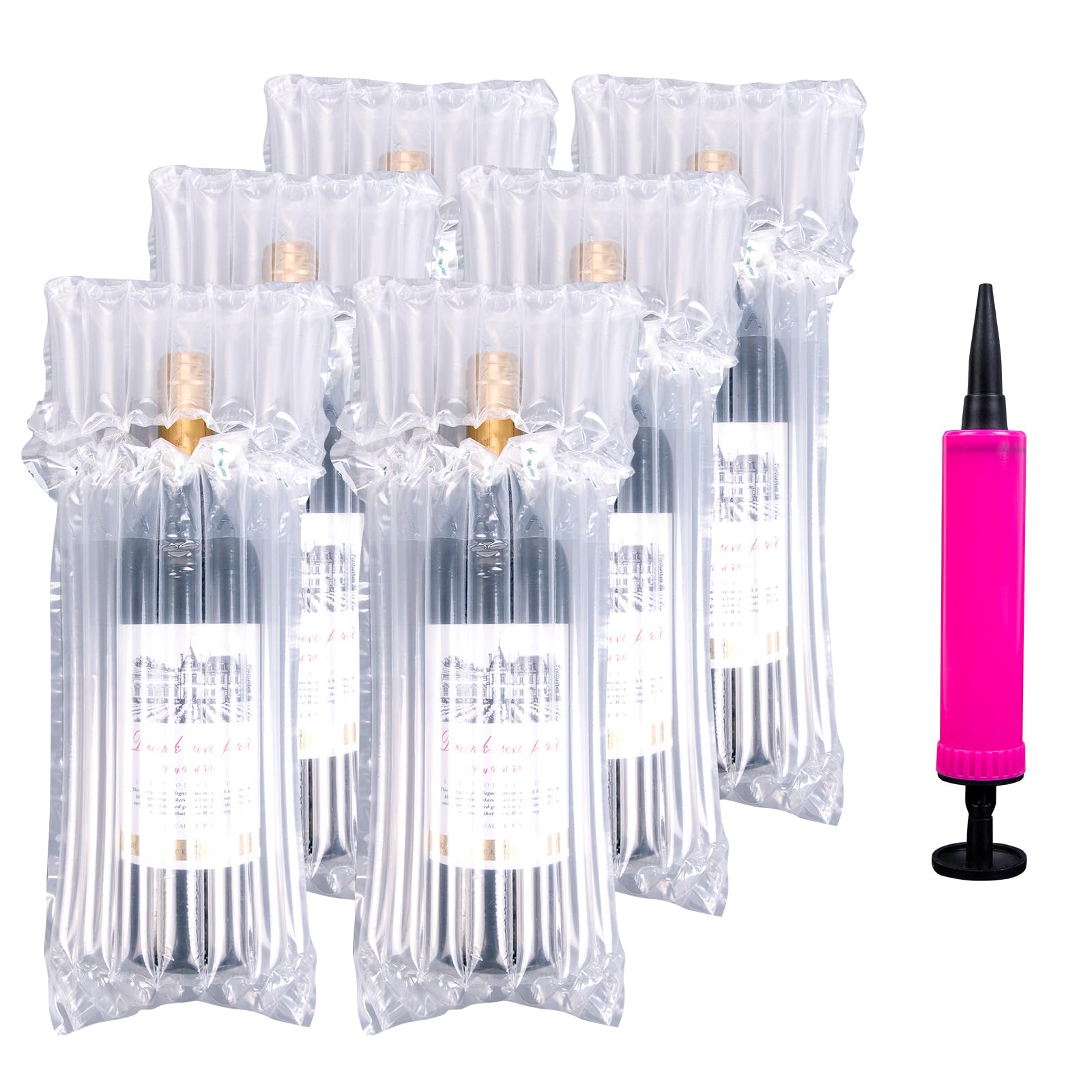 39pcs Wine Bottle Protectors,Bubble Wrap Bags,Inflatable Column Packaging Air Bags, Wine Bags Wine Bottle Packaging, Reusable for Luggage, Airplane, Travel, Transport Inflatable Bag, with Free Pump