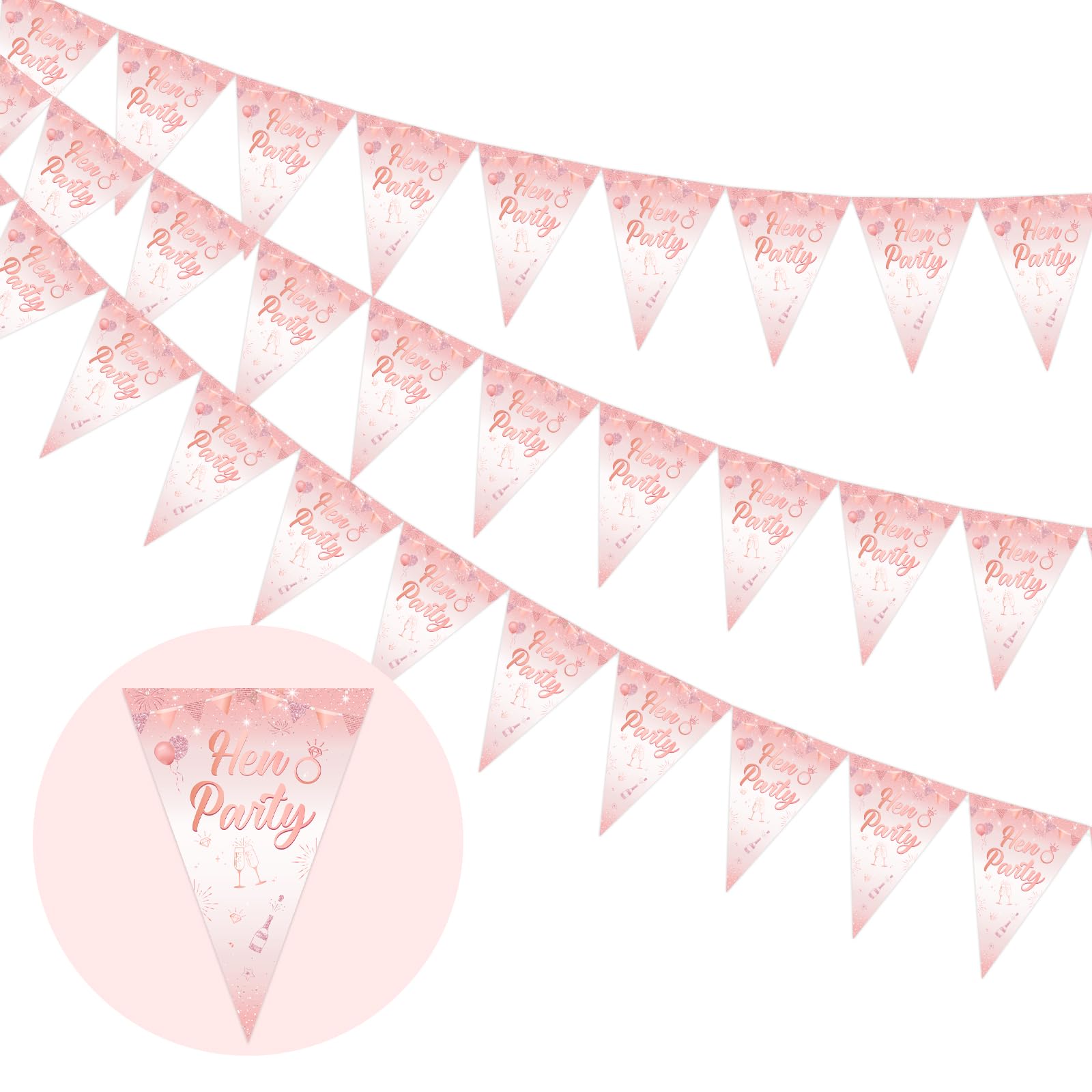 Fangleland Rose Gold Hen Party Bunting Banner - Triangle Flag Photo Booth Props for Bachelorette Bridal Shower Decorations