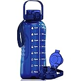 AQUAFIT 64 oz Water Bottle with Time Marker - 2in1 Straw & Chug Lid - BPA Free Big Water Bottle with Straw - Gym Water Bottle with Strap - Water Jug (64 Ounces, Blue)