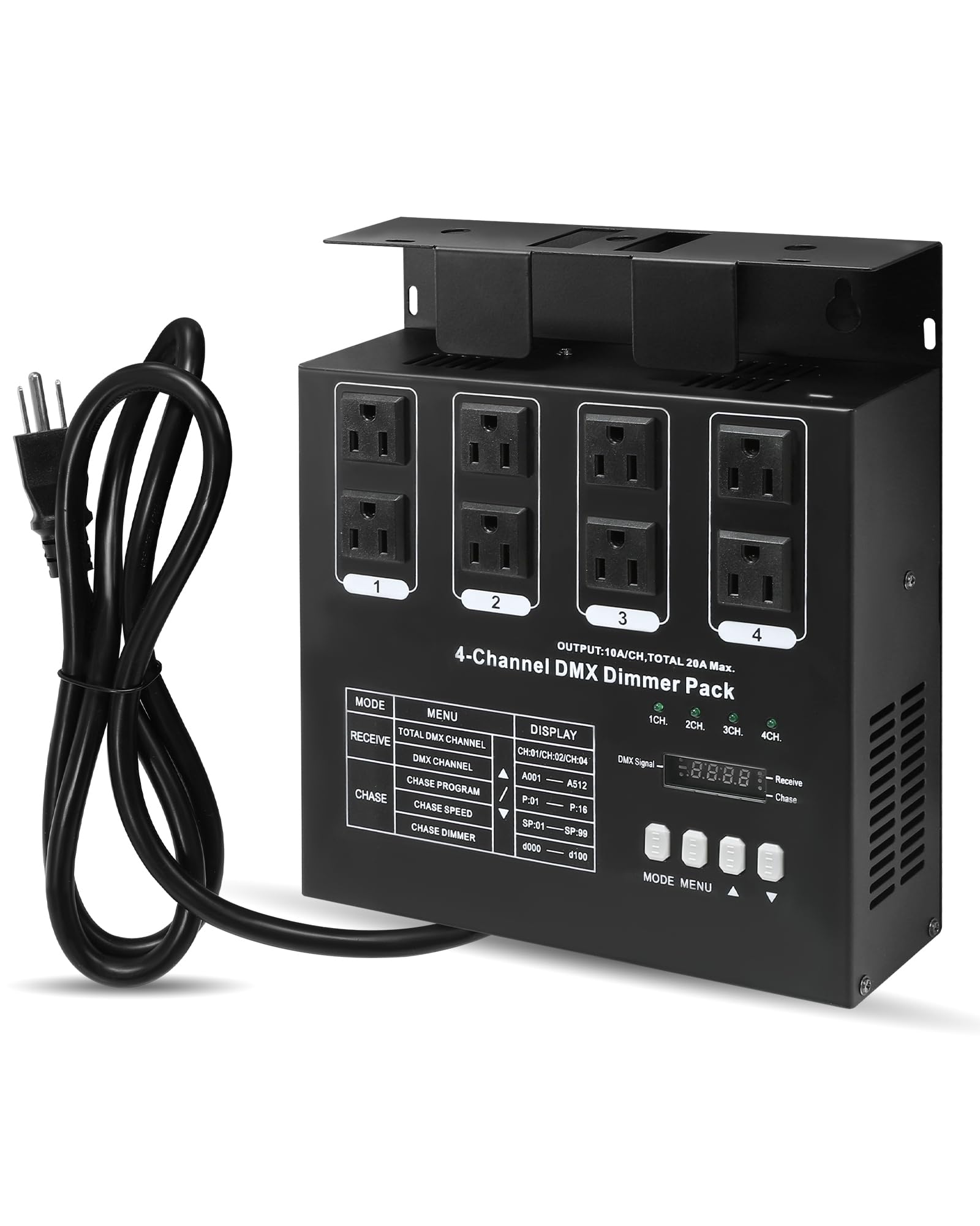 Photo 1 of DMX Dimmer Pack 512, 4 Channel Dimmer Pack with 50' DMX Cable and LED Display, 5 DMX Modes, 20A Max Suitable for Stage Lighting Control