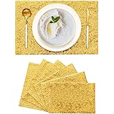Placemats for Dining Table Set of 6 Heat Resistant Place Mats, Non-Slip Sequin Table Mats for Kitchen Table Machine Washable (Gold, 6)