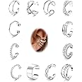 FUNRUN JEWELRY 12Pcs Ear Cuff Earrings for Women Non Piercing 14K Gold Plated Ear Cuffs Non Pierced Clip on Cartilage Earring Adjustable Fake Earrings