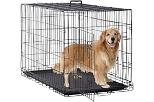 BestPet Large Dog Crate Dog Cage Dog Kennel Metal Wire Double-Door Folding Pet Animal Pet Cage with Plastic Tray and Handle (