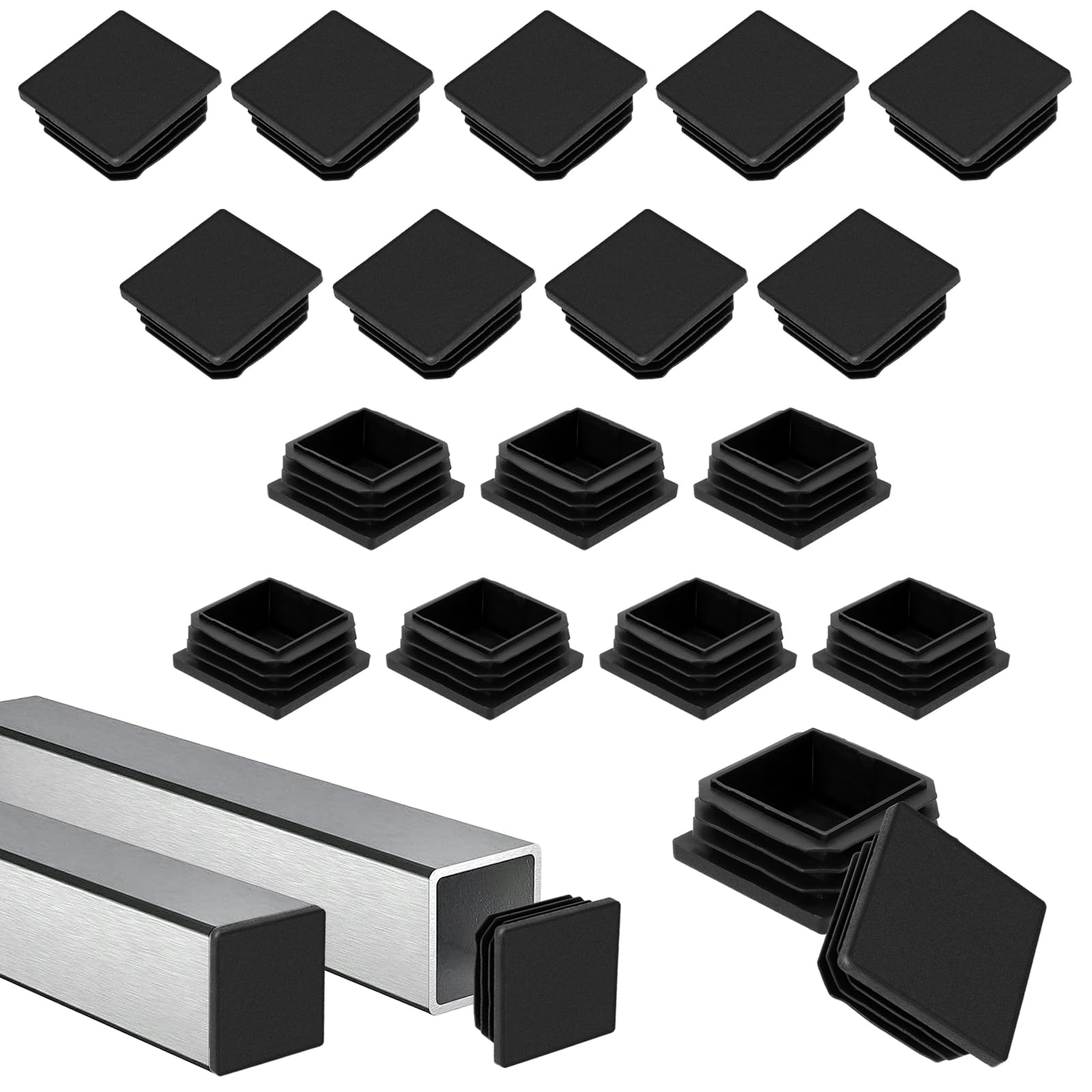 20 Pieces Lamellar Plugs, 35 x 35 mm Square Pipe Plugs, Black, Plugs for Square Pipe, Plastic Caps for Pipes for Metal Products, Railings, Chairs, Sofas, Tables, Shelves