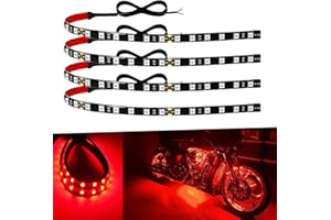 KEIUROT 12V Led Light Strip 12" Connectable Red Led Strip Lights for Cars Motorcycle Golf Cart Boat Marine Waterproof Car Led Strip, 4Pack