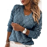 Women's V Neck Long Sleeve Pullover Sweater Lightweight Knit Sweaters Novelty Sweaters
