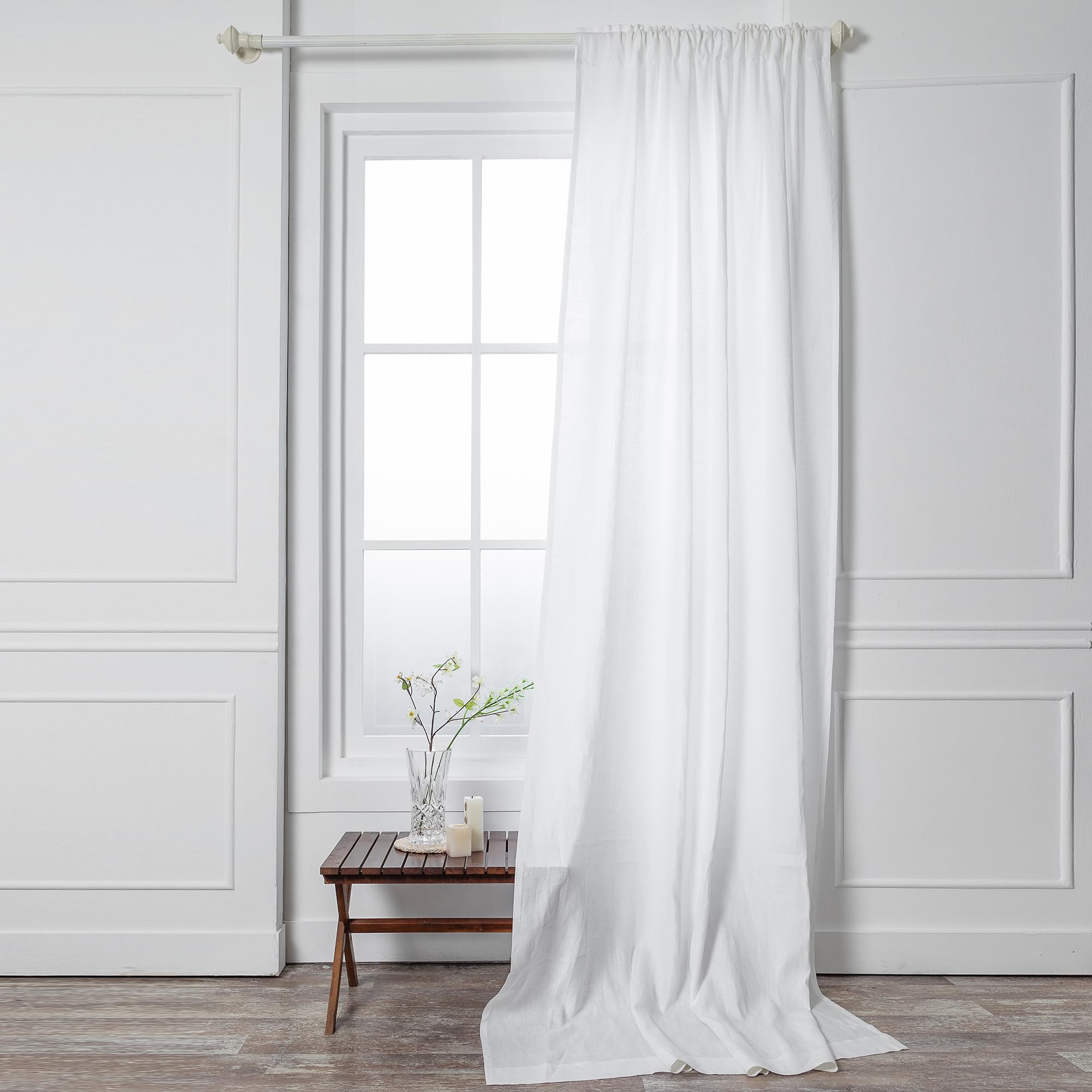 D'Moksha Homes 100% Linen Curtains Lightweight Rod Pocket Curtain, Semi Sheer Curtains, 100% Pure Natural Fabric Window Panel Handcrafted 52 X 108 Inch White