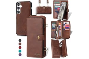 QIXIU for Samsung Galaxy S24 Plus Wallet Case,Multi-Function Wallet Case, Detachable 3 in 1 Magnetic Galaxy S24 Plus Case Wallet,Flip Strap Zipper Card Holder Phone Case with Shoulder Straps(Brown)