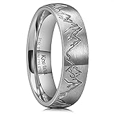 King Will 316L Stainless Steel Wedding Ring for Men Women-6/8mm Nature Collection with Mountain, Waves, Sunrise, Forest Pattern Multicolor Available Comfort Fit Size 7-14