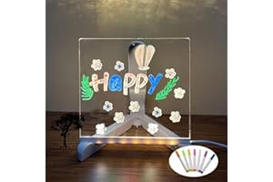 FGGII 2024 LED Note Board with Colors, Acrylic Dry Erase Board with Light, Glowing Acrylic Message Board Set (1 Stand and 7 Colored Markers) (Inches, 7.9 x7.9)
