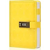 CAGIE Diary with Lock for Girls Women Leather Vintage Journal with Lock Refillable B6 Locked Diary 224 Pages Secret Lockable Journals with Gift Box for Teen Girls 8.0 x 5.5 Inch, Yellow