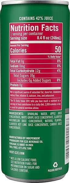 IZZE SPARKLING JUICE BEVERAGE BLEND, WATERMELON, NO SUGAR ADDED, 8.4 FL OZ, 24 CANS