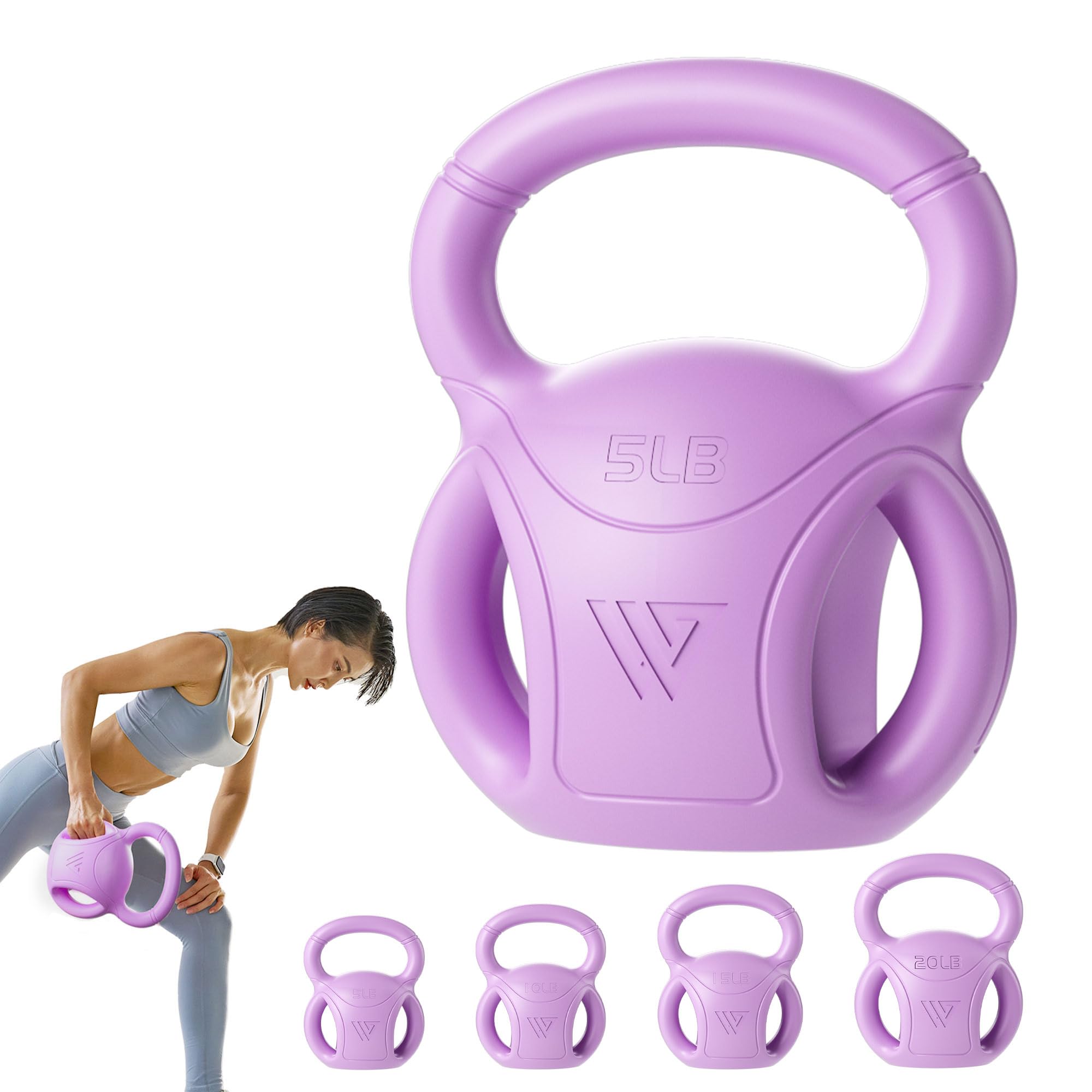 Photo 1 of 5 lb Kettlebell Weight with Three-handles for Weightlifting, Conditioning and Core Training for Women Men Home Gym [Purple]