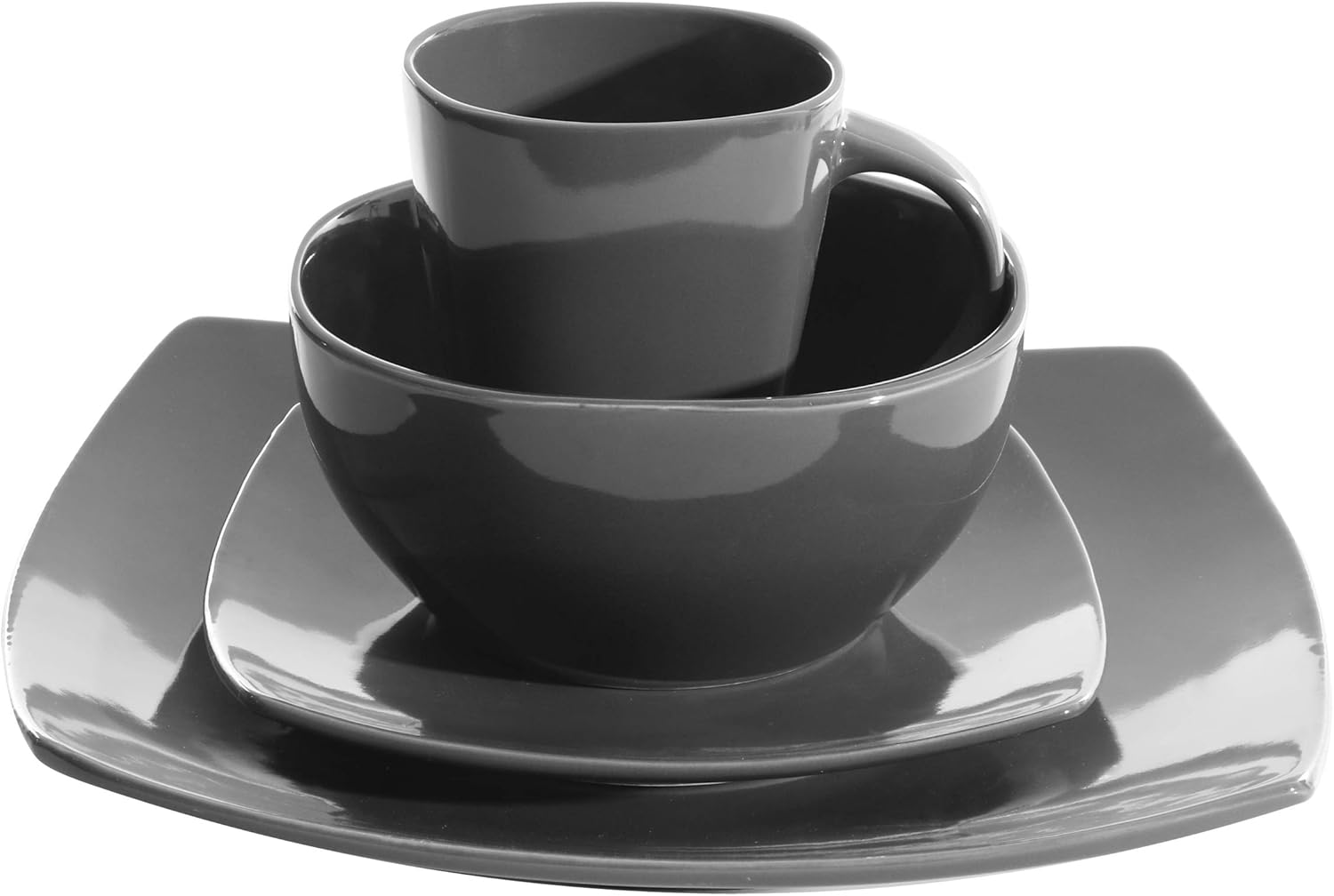Gibson Soho Lounge 16-Piece Square Reactive Glaze Dinnerware Set, Grey - 97558.16RM: Kitchen & Dining