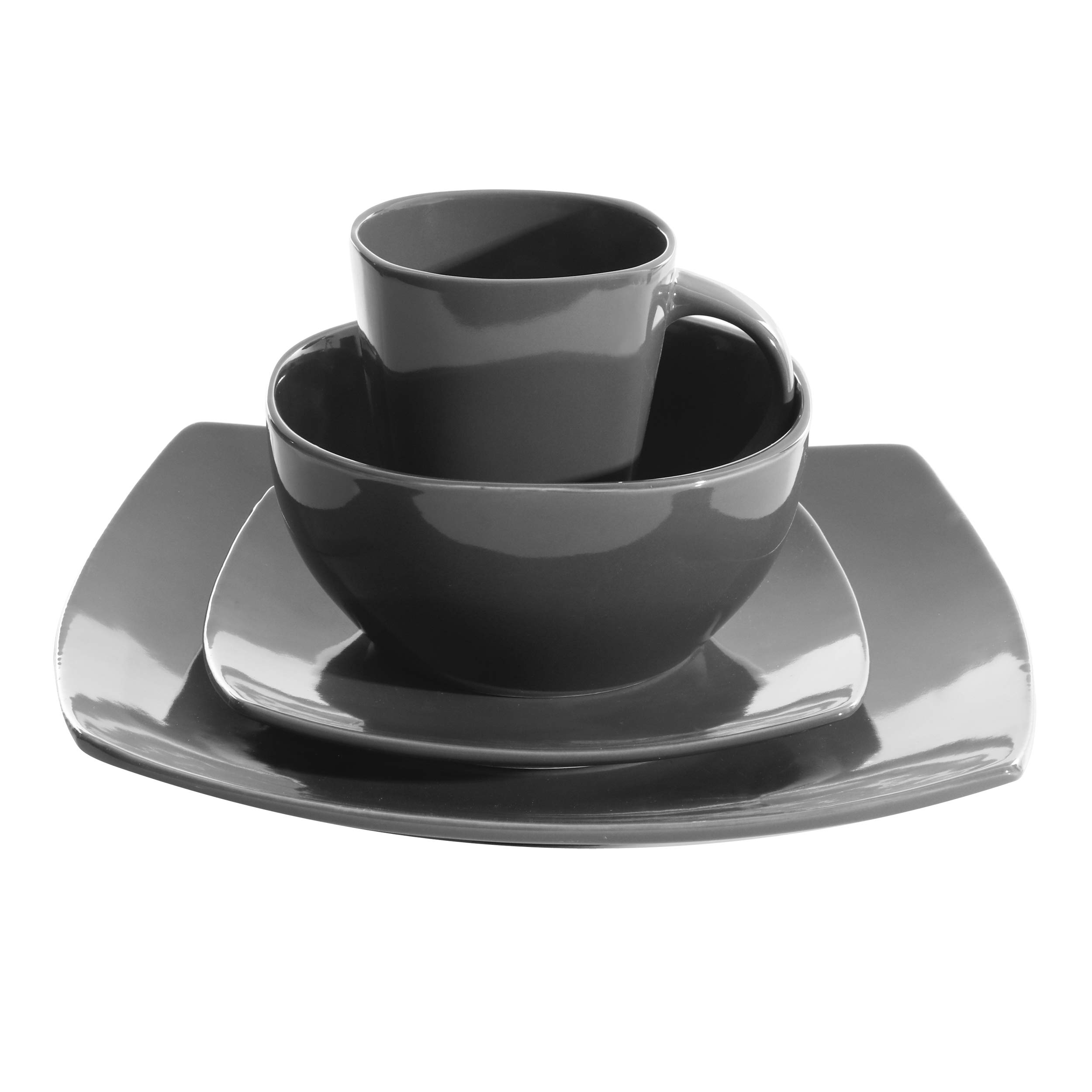 Gibson Soho Lounge Square Reactive Glaze Dinnerware Set, Grey - 97558.16RM, Service for 4 (16pcs)