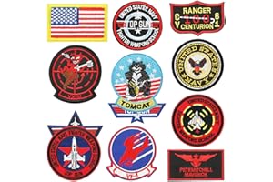 12 PCS Top Gun Iron on/Sew on Patch Embroidered Applique Bright Vivid Colors Patch for Dress Clothes Jackets Hats Shirt Jeans