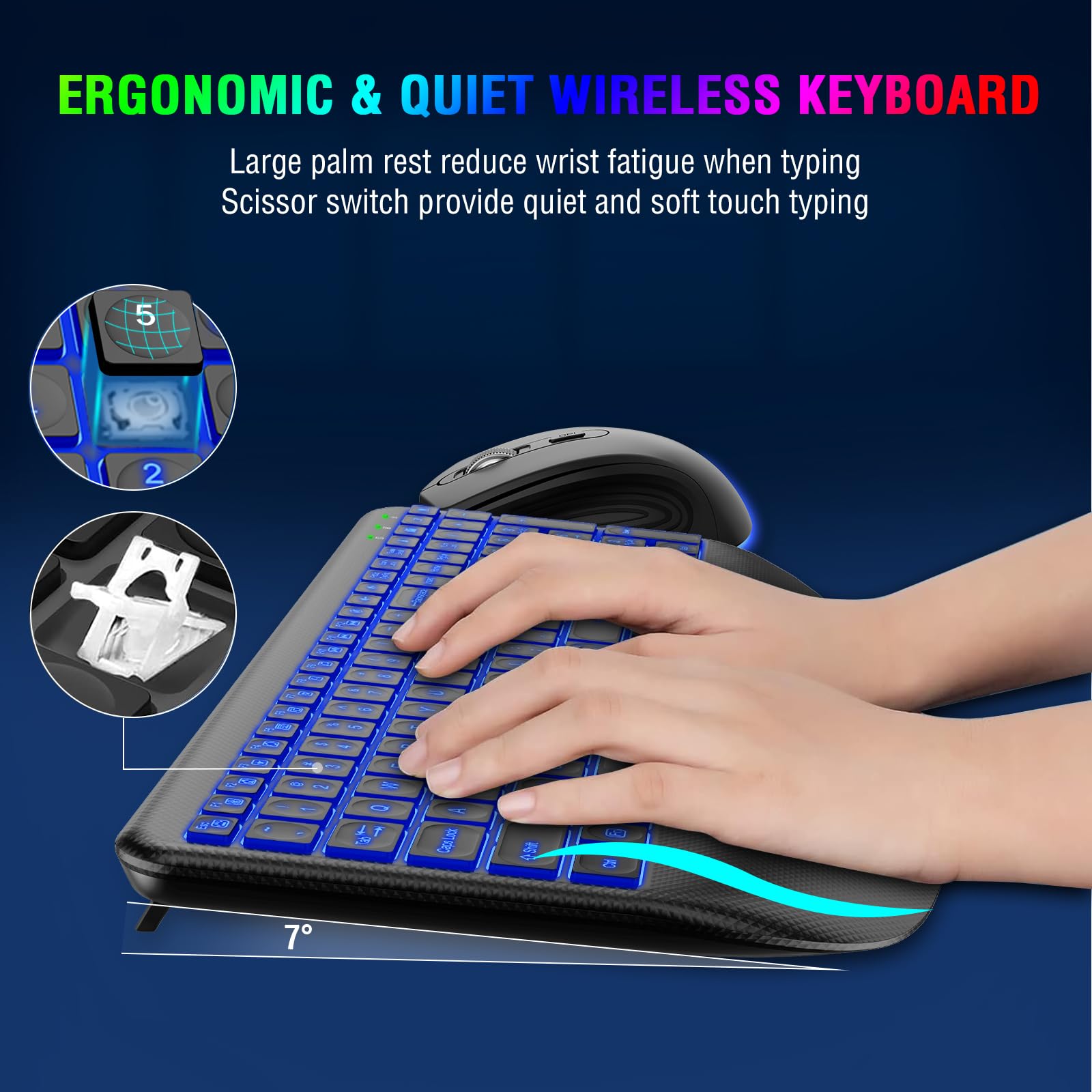 Mua Wireless Keyboard Mouse Combo Rechargeable with 7 Backlits, 2.4GHz ...