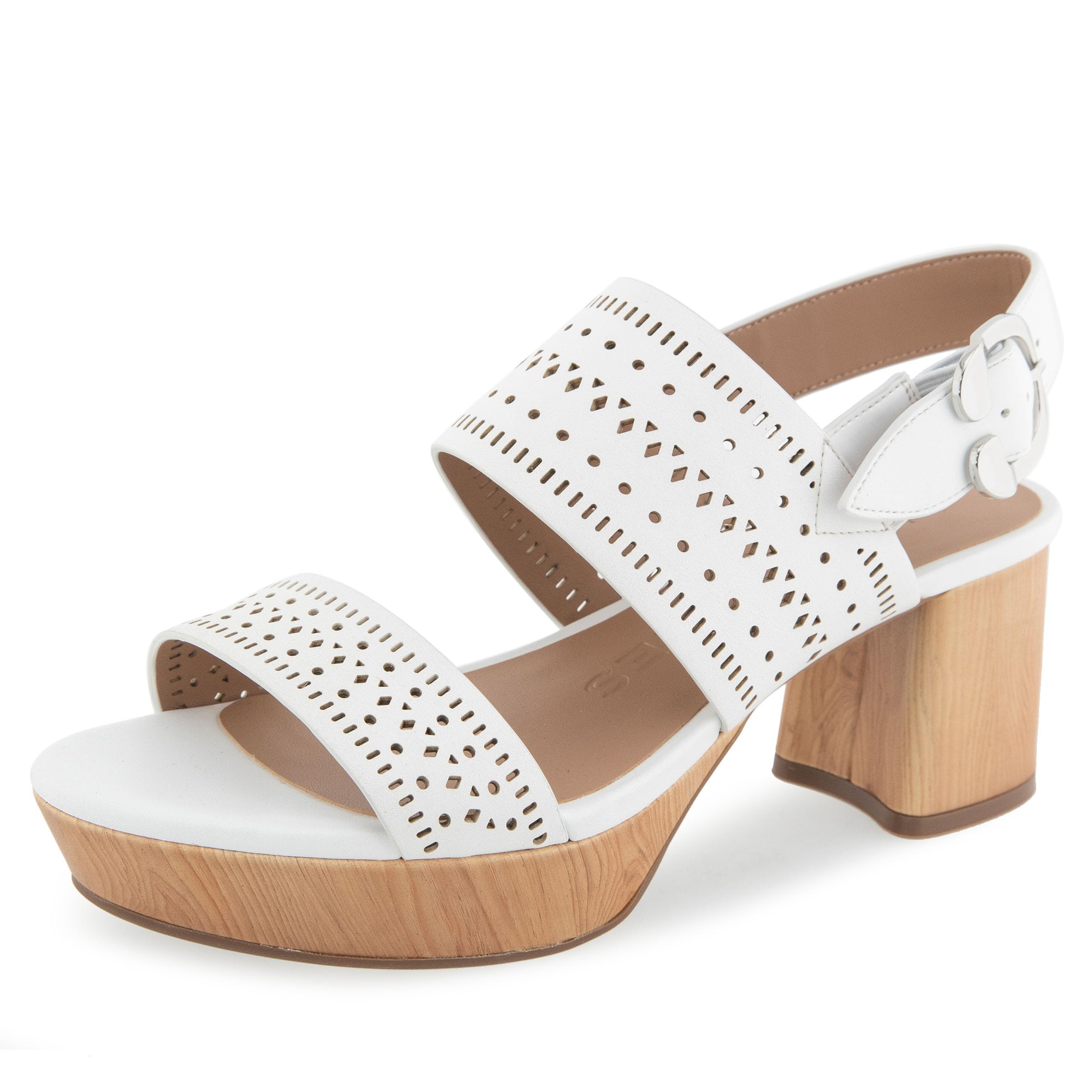 Aerosoles Women’s Camera Platform Heeled Sandal, White Perf Faux Leather, 9W