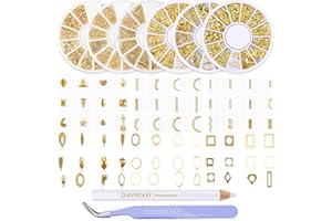 DANNEASY 6 Boxes Gold Nail Charms for Acrylic Nails, Hollow Nail Studs - Star, Geometry, Heart, Metal Nail Art Charms Nail Jewels Charms for Nails 3d Nail Art Decoration