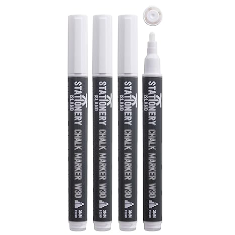 Stationery Island Kreidestifte W30 3mm Feine Rundspitze – Kreidemarker Feucht Abwischbar Weiß 4er Set