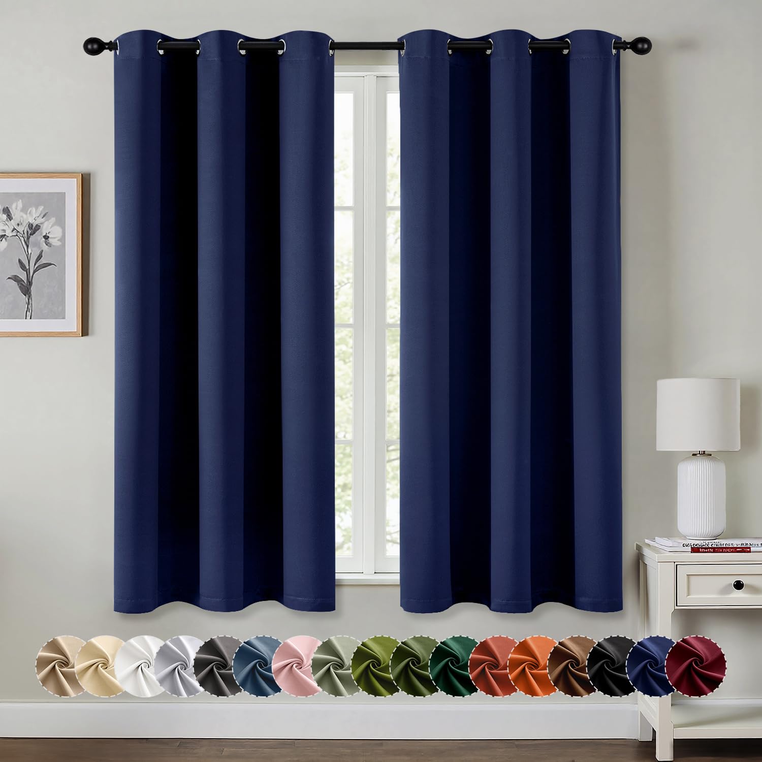 Photo 1 of MIULEE Navy Blue Blackout Curtains for Bedroom Living Room 63 Inches Long 2 Panels, Thermal Insulated Room Darkening Drapes Solid Grommet Noise Reducing Light Blocking Window Treatments 40x63 Inch