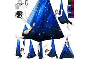 HiChrote Sensory Swing for Kids Holds up to 300lbs Indoor & Outdoor Therapy Cuddle Swing with Hammock Hooks Hanger Kit for Calming, Effect for Autism, ADHD or SPD. (Space Blue)