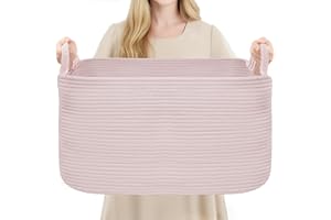 YOUDENOVA Large Laundry Hamper Blanket Basket，21.6''×14.9''×19.6'' Cotton Rope Woven Laundry Basket for Organizing, Rectangle Toy Basket for Living Room, Bedroom