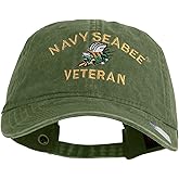 e4Hats.com US Navy Seabee Veteran Military Embroidered Washed Solid Pigment Dyed Cotton Twill Brass Buckle Cap