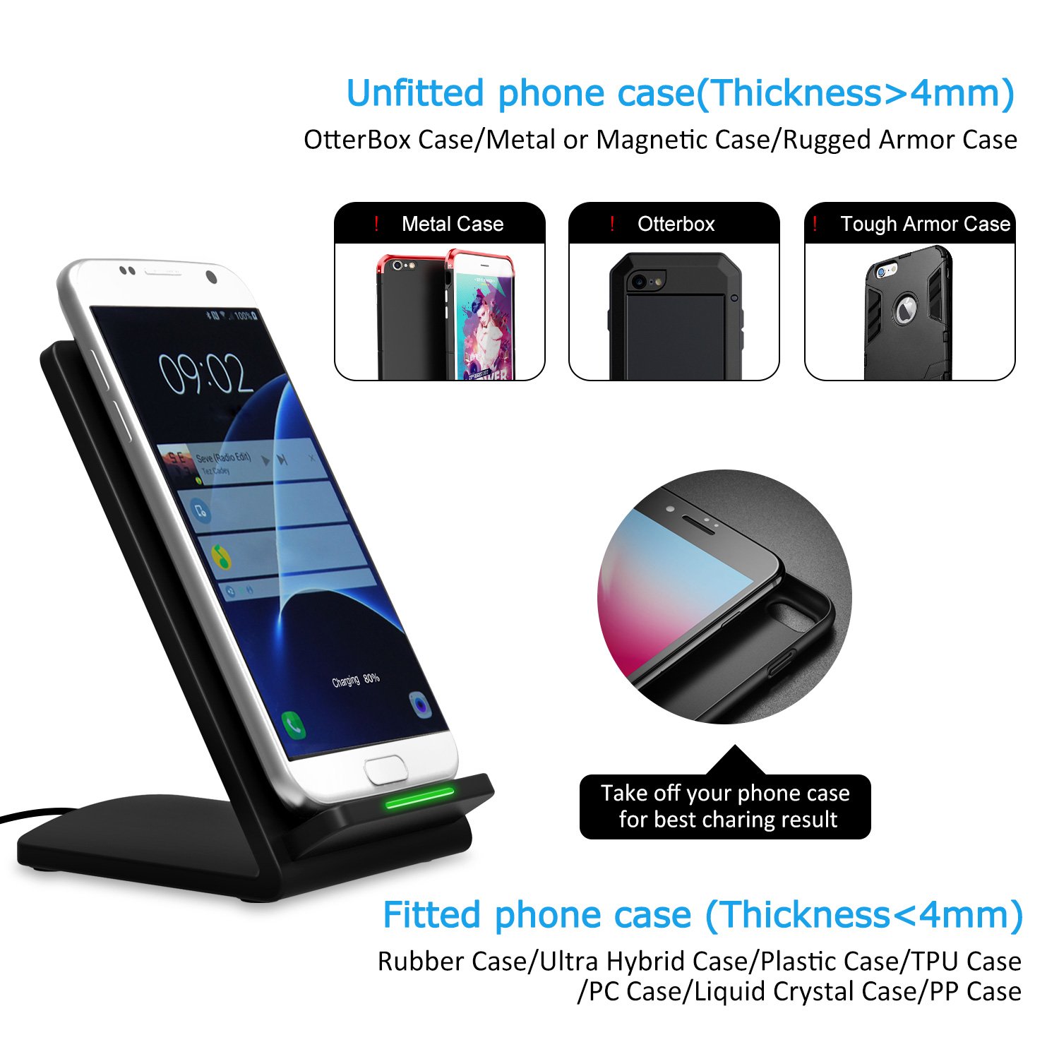 Ifecco iPhone X Wireless Charger, 10 W Fast Wireless Charging Stand for Galaxy Note 8/5 S8/S8 Plus S7/S7 Edge S6 Edge Plus, Standard Charge for iPhone X iPhone 8/8 Plus (Adapter not Include)