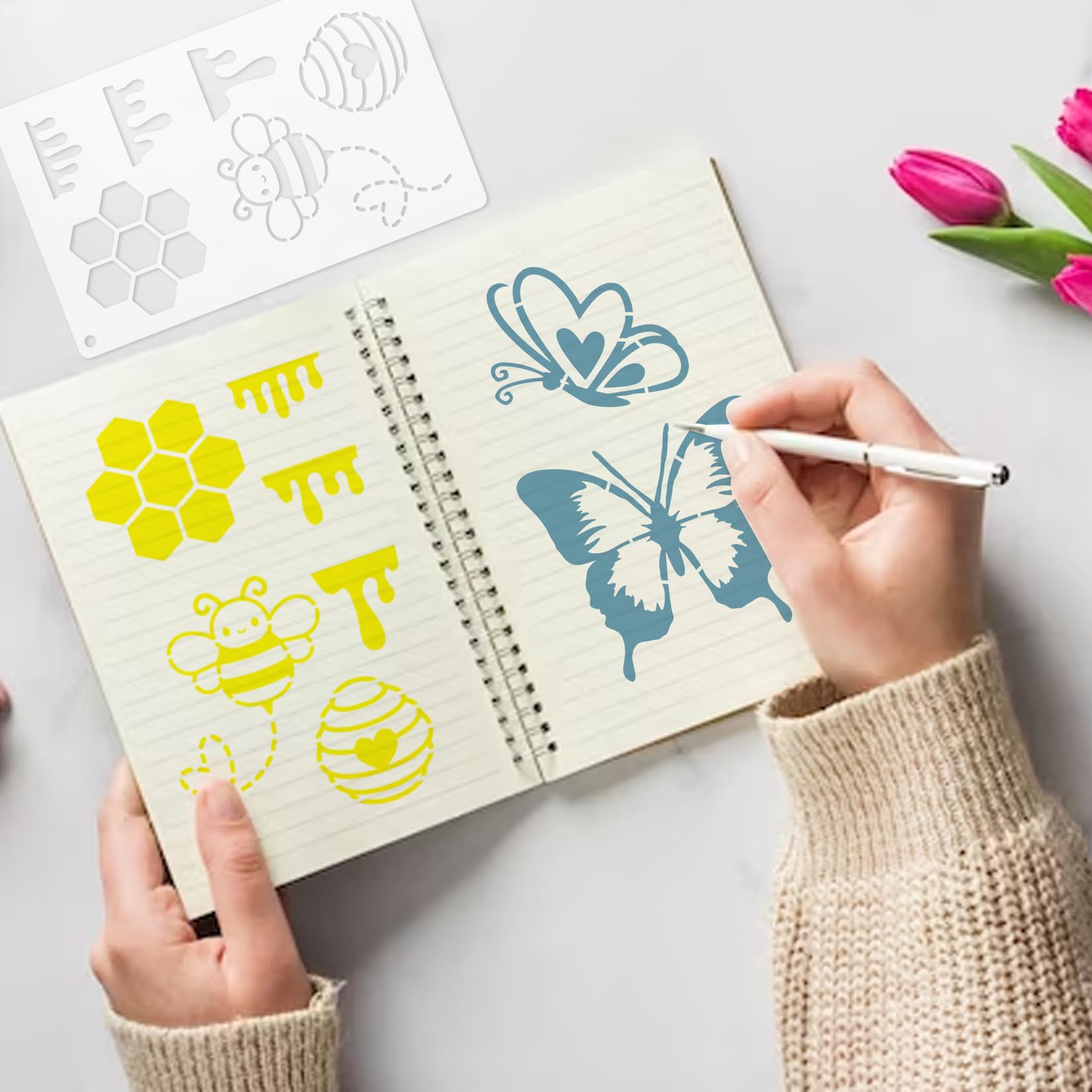 Nature Flower Stencils for Painting on Wood Crafts Reusable Plant Sunflower Leaf Butterfly Stencil Art Paint on Wall Canvas Pattern Paint Stencils for Card Making Fabric Shirt (15 Sping)