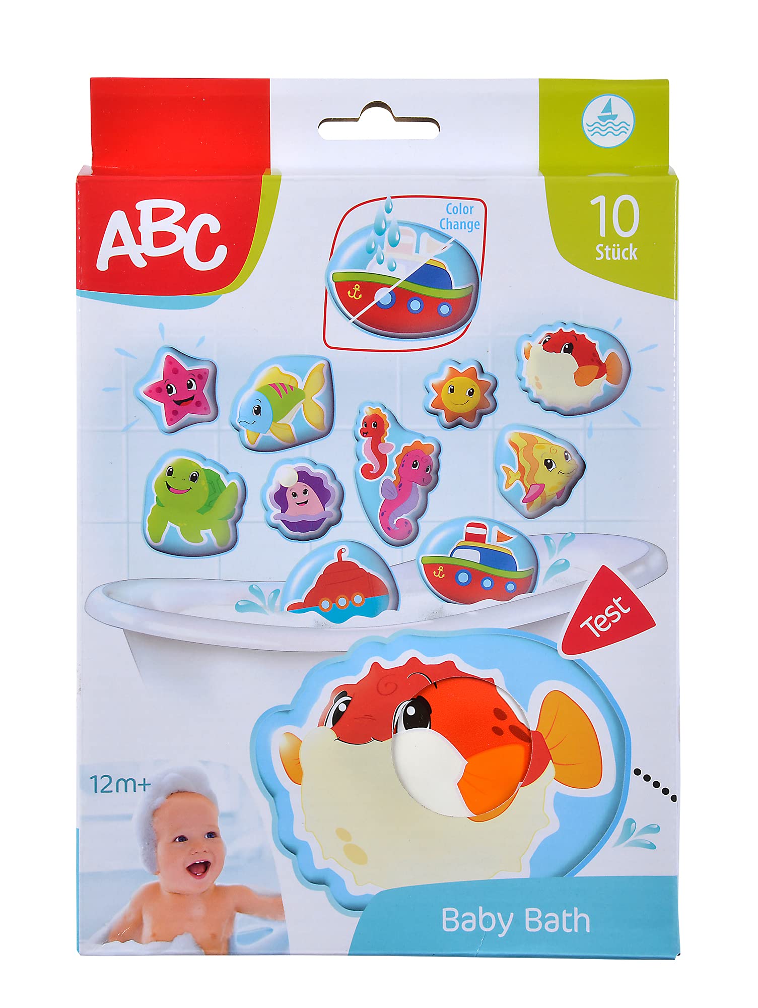 Simba 104010196 - ABC Magic Bath Puzzle, Bath Stickers, 10 Pieces, 10 cm, Stick to the Bathtub Edge, Bath Fun, Colourful Motifs, Colour Changing, Bath Toy, from 12 Months