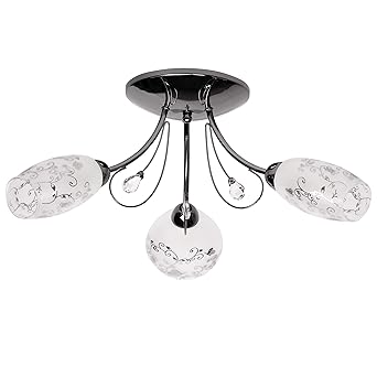 Nickel Ceiling Light Contemporary Crystal Drops Metal White Glass