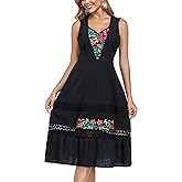 YZXDORWJ Women's Mexican Dress Floral Embroidered Casual Lace Ruffle Maxi Dress