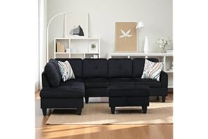 Trygoal L Shaped Couch Sectional Couches with Chaise and Storage Ottoman, 3 Pieces Modular Convertible Sofa for Living Room Furniture Sets and Small Apartment, Black