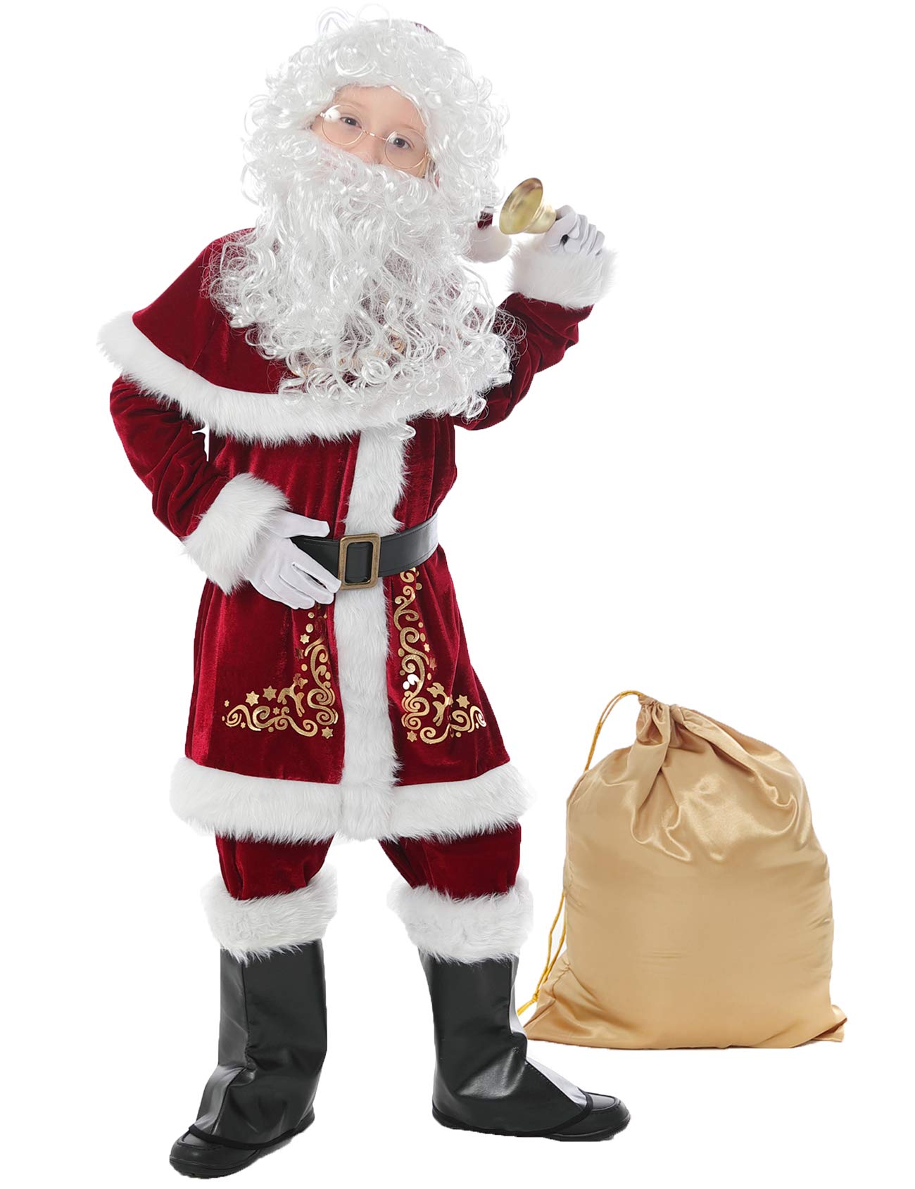 Photo 1 of Halfjuly Santa Costume for Kids 12pcs Set Christmas Party Santa Claus Suit for Boys Red Deluxe Velvet Child Cosplay S