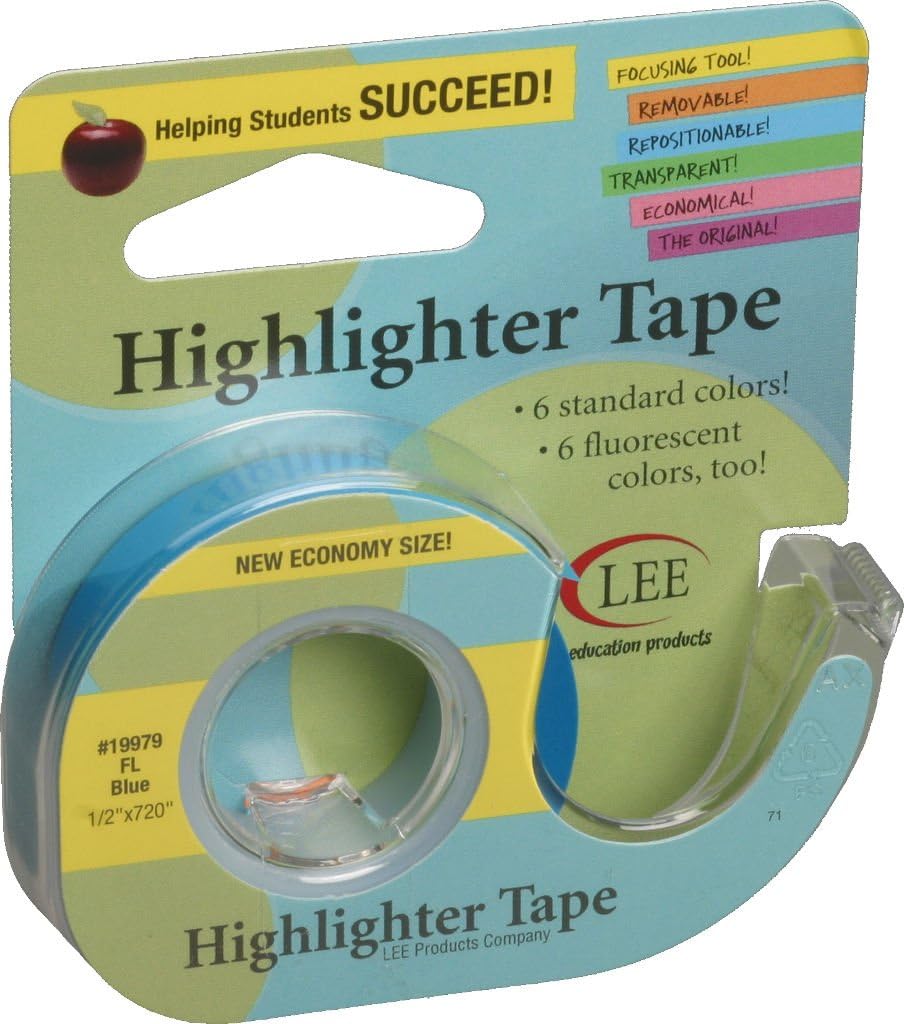 Lee Products 1/2 x 720-inch Highlighter Tape, Fluorescent Blue
