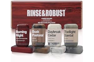 Rinse & Robust Bar Soap for Men - 4Pcs Exfoliating & Moisturizing 4-in-1 Cleansing Bar Set for Face, Body, Hands & Shave | All Skin Types | Luxury Fathers Day Gift Set(4 x 5.3 oz)