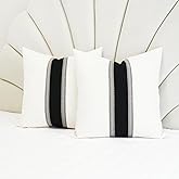 Slow Cow Linen Off White and Black Patchwork Throw Pillow Covers Decorative Cushion Covers 18 x 18 Inches