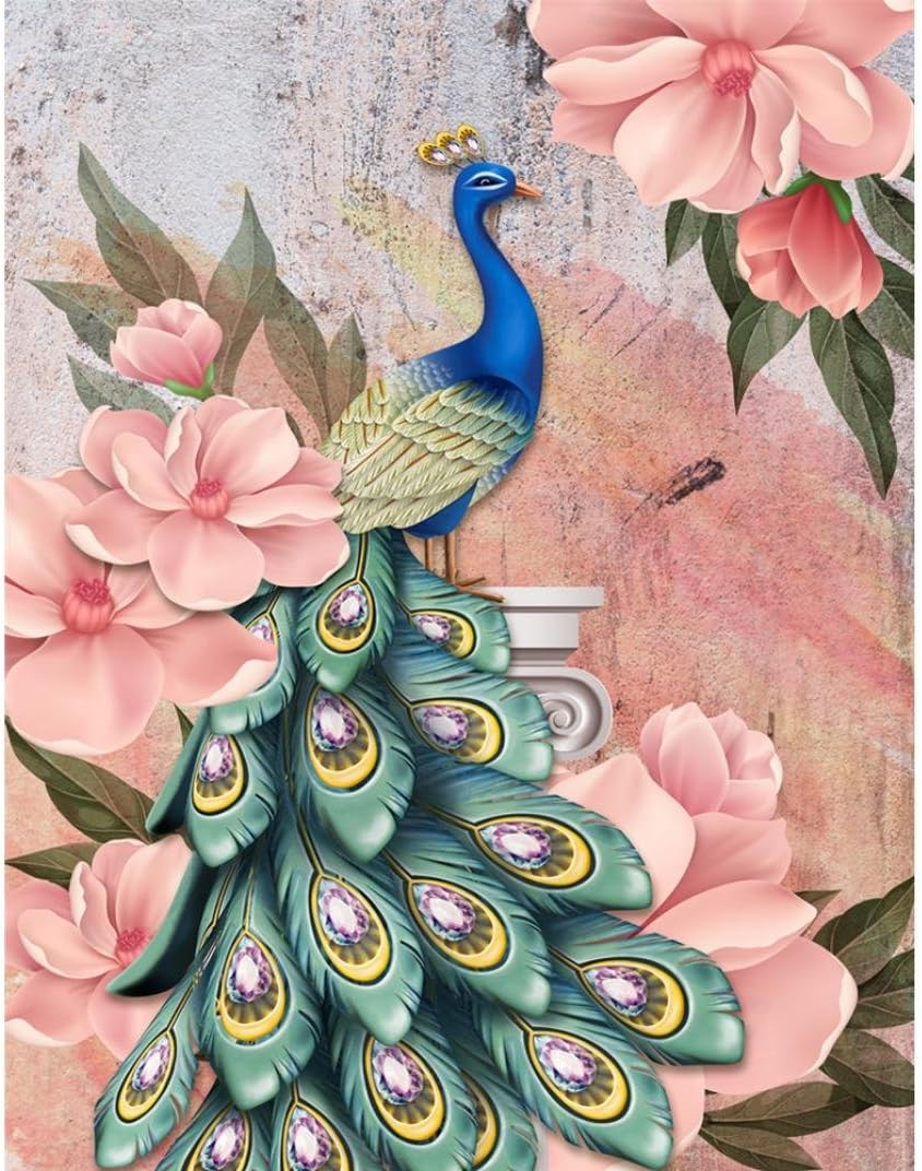 Animal Full Round Drill 5D DIY Diamond Painting Peacock 3D Embroidery Cross Stitch Mosaic Home Decor (A, 30X40CM)