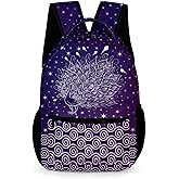 Homieblanket Peacock Backpack for Kids Girls Boys School, 16 Inches Cute Peacocks Theme Bookbag, Adjustable, Lightweight, Large Capacity, Colorful Daily Casual Purple Backpacks